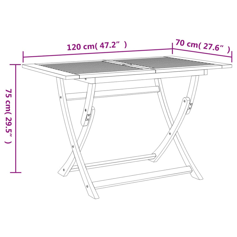 vidaXL összecsukható tömör akácfa kerti asztal 120 x 70 x 75 cm