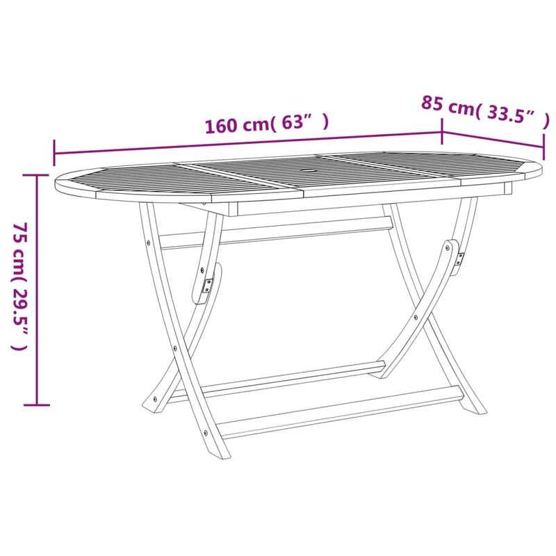 vidaXL összecsukható tömör akácfa kerti asztal 160 x 85 x 75 cm