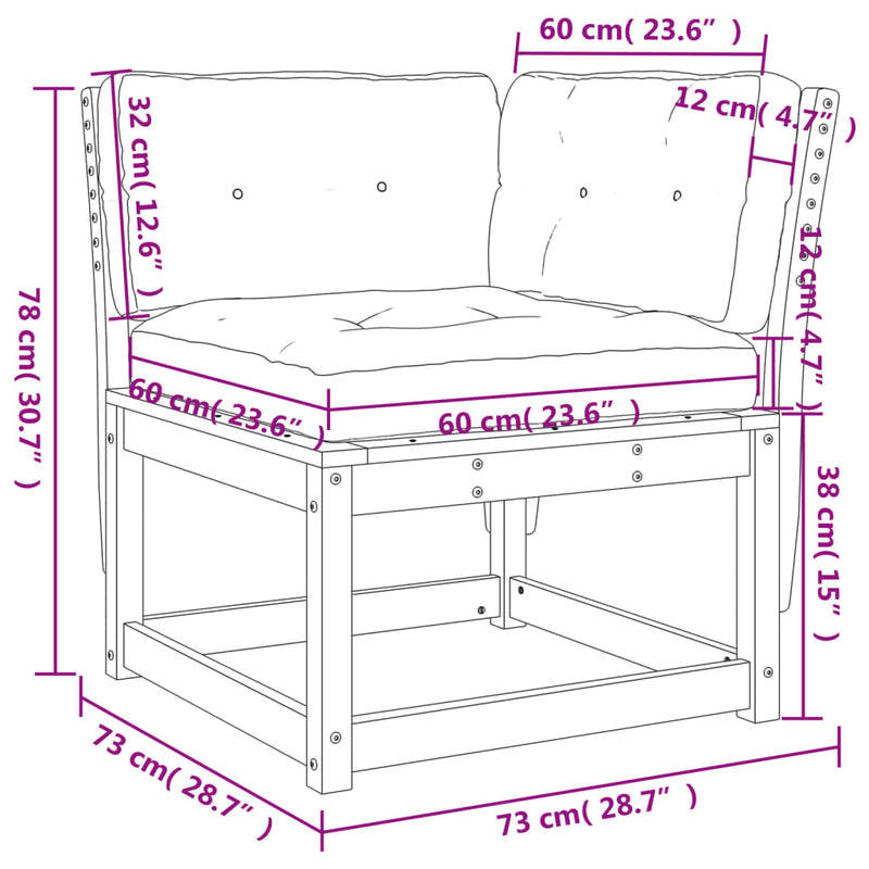 vidaXL fehér tömör fenyőfa kerti sarokkanapé párnával 73 x 73 x 78 cm