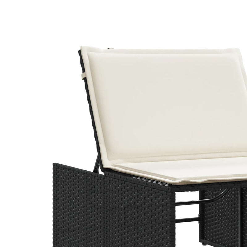 vidaXL 2 db fekete polyrattan napozóágy asztallal