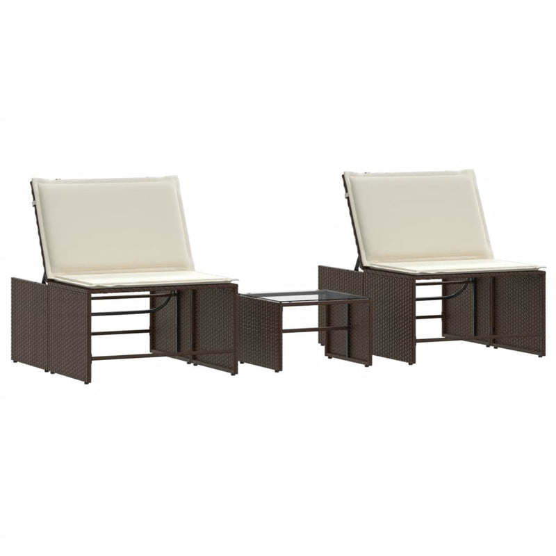 vidaXL 2 db barna polyrattan napozóágy asztallal