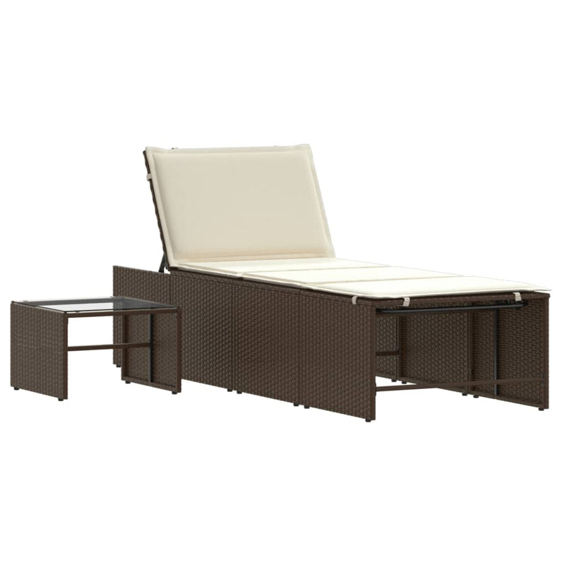 vidaXL 2 db barna polyrattan napozóágy asztallal