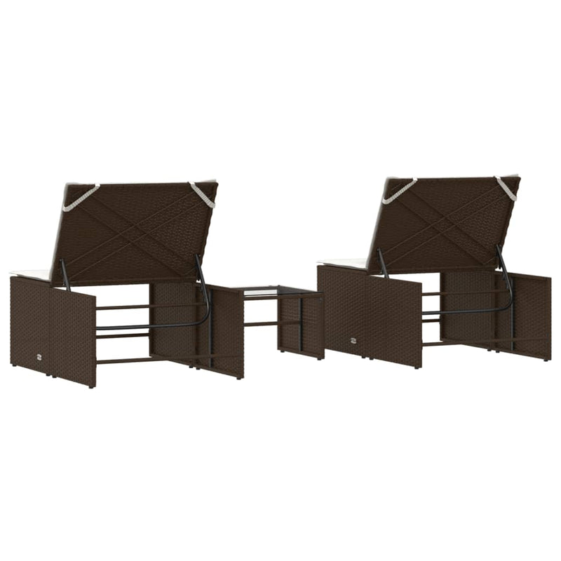 vidaXL 2 db barna polyrattan napozóágy asztallal