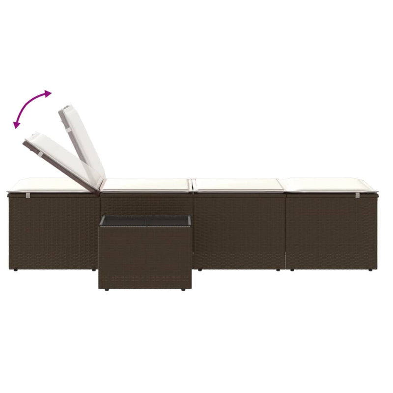 vidaXL 2 db barna polyrattan napozóágy asztallal
