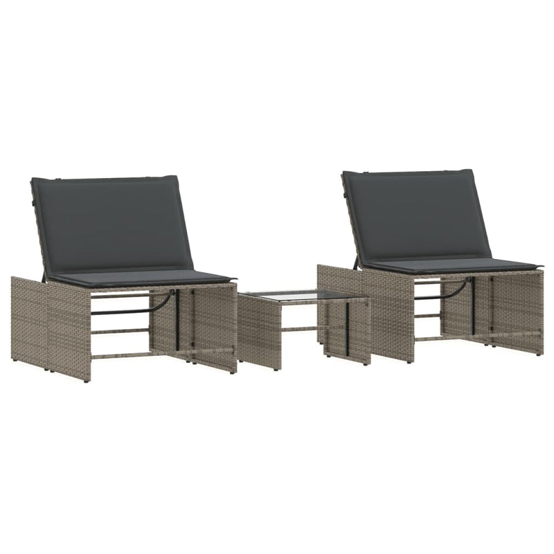 vidaXL 2 db szürke polyrattan napozóágy asztallal