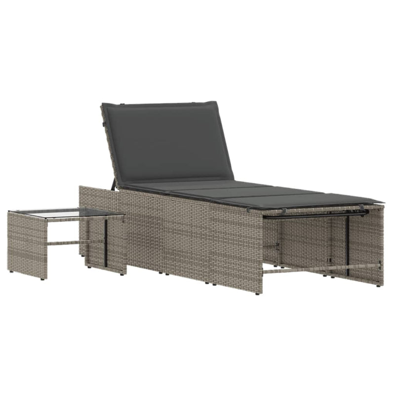 vidaXL 2 db szürke polyrattan napozóágy asztallal