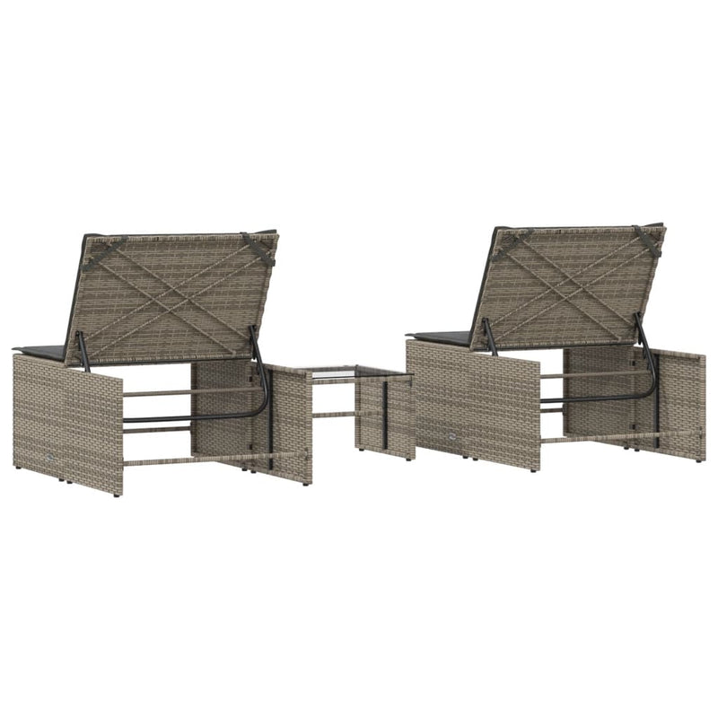 vidaXL 2 db szürke polyrattan napozóágy asztallal