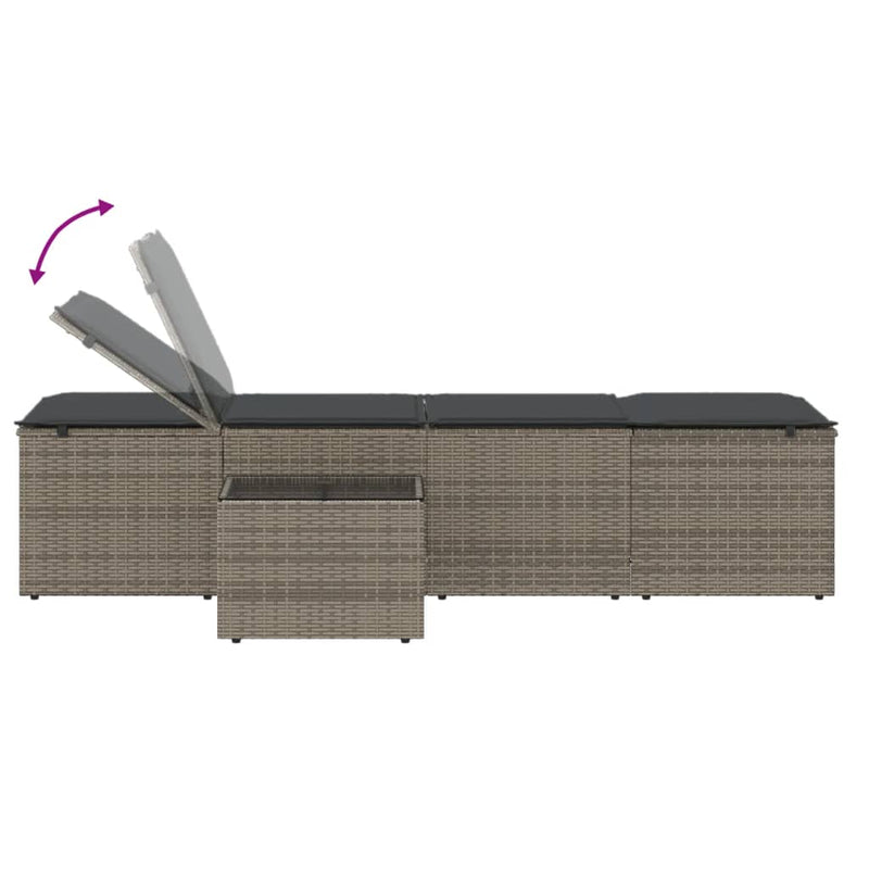 vidaXL 2 db szürke polyrattan napozóágy asztallal