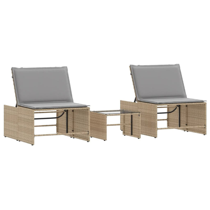 vidaXL 2 db bézs polyrattan napozóágy asztallal
