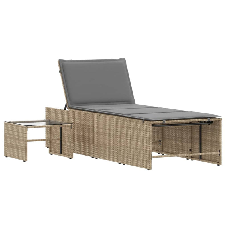 vidaXL 2 db bézs polyrattan napozóágy asztallal