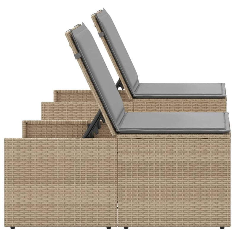 vidaXL 2 db bézs polyrattan napozóágy asztallal