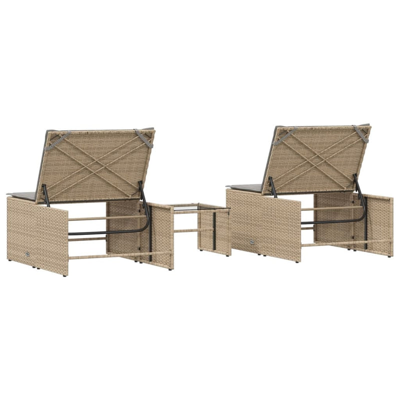vidaXL 2 db bézs polyrattan napozóágy asztallal
