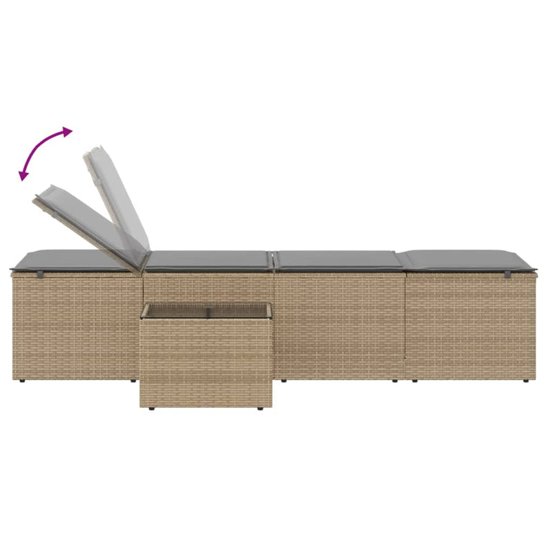 vidaXL 2 db bézs polyrattan napozóágy asztallal