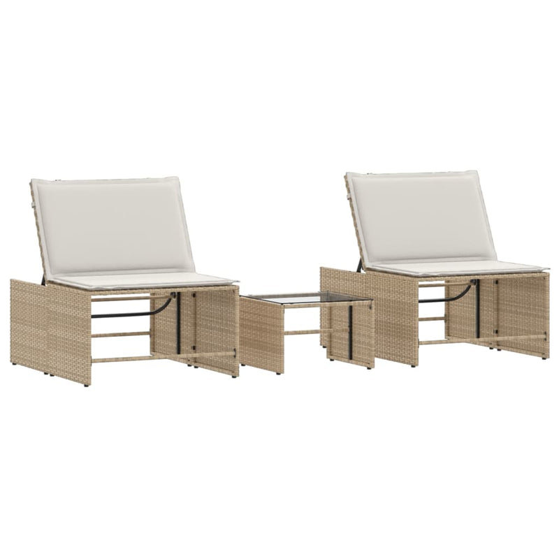 vidaXL 2 db bézs polyrattan napozóágy asztallal