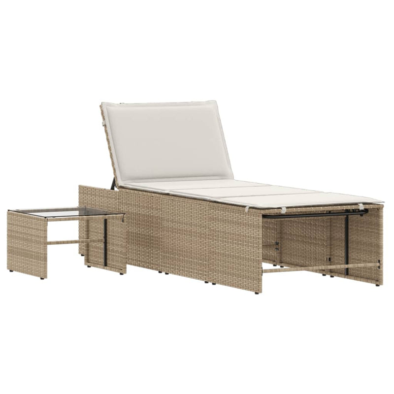 vidaXL 2 db bézs polyrattan napozóágy asztallal