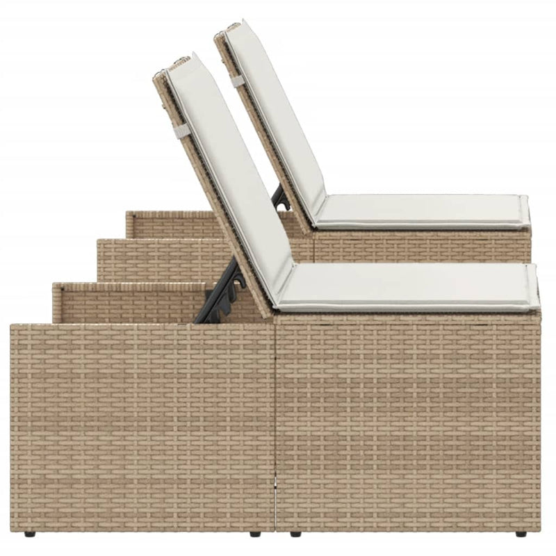vidaXL 2 db bézs polyrattan napozóágy asztallal
