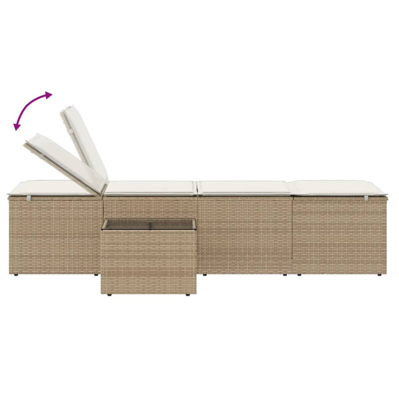 vidaXL 2 db bézs polyrattan napozóágy asztallal