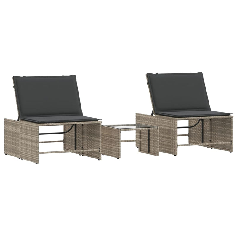 vidaXL 2 db világosszürke polyrattan napozóágy asztallal