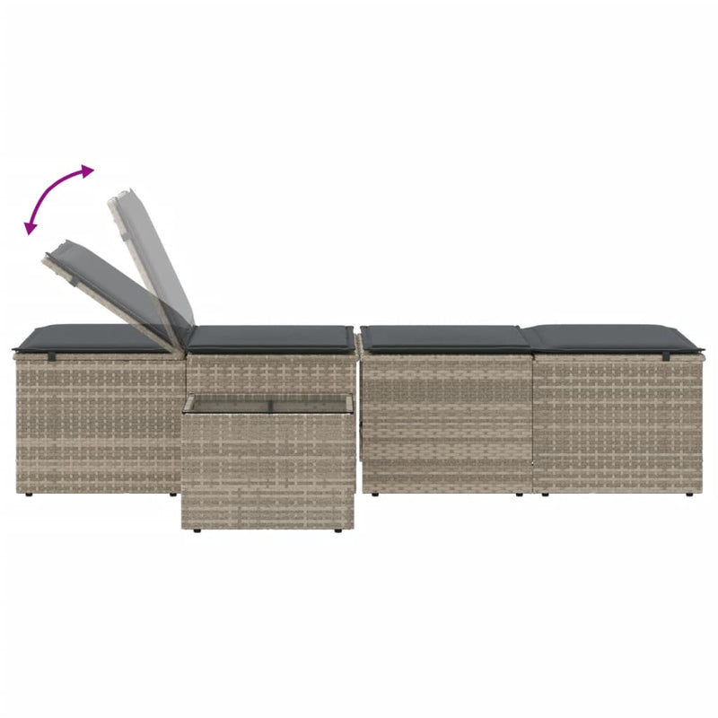 vidaXL 2 db világosszürke polyrattan napozóágy asztallal
