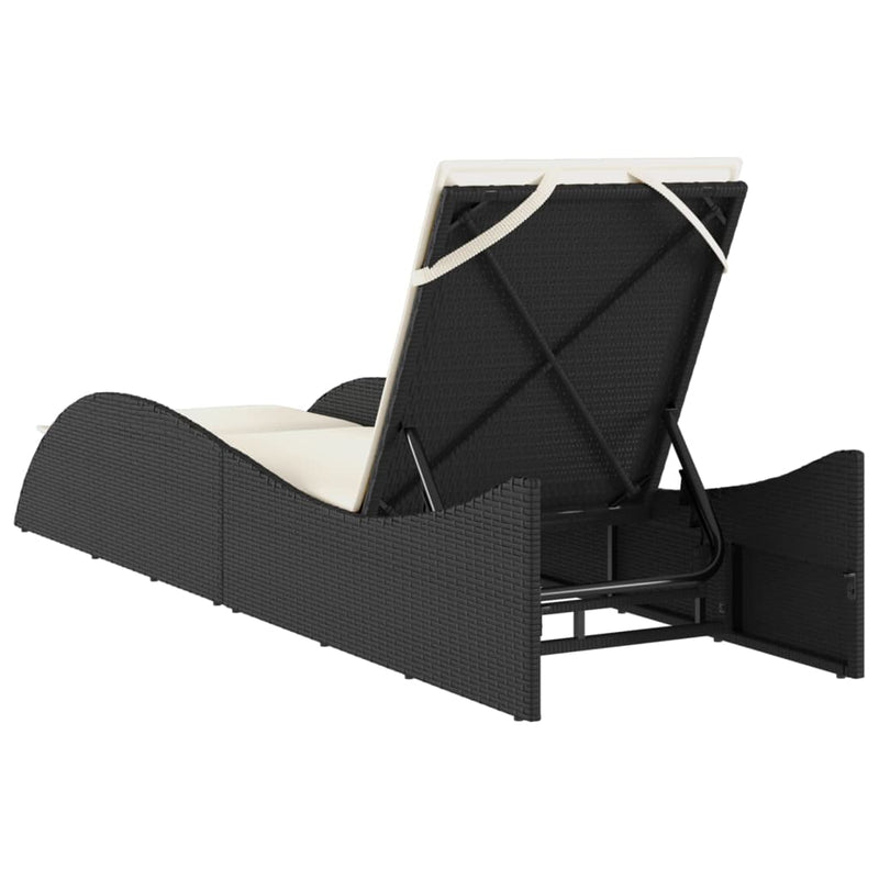 vidaXL fekete polyrattan napozóágy párnával 60x205x73 cm