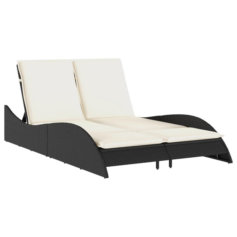 vidaXL fekete polyrattan napozóágy párnákkal 114x205x73 cm