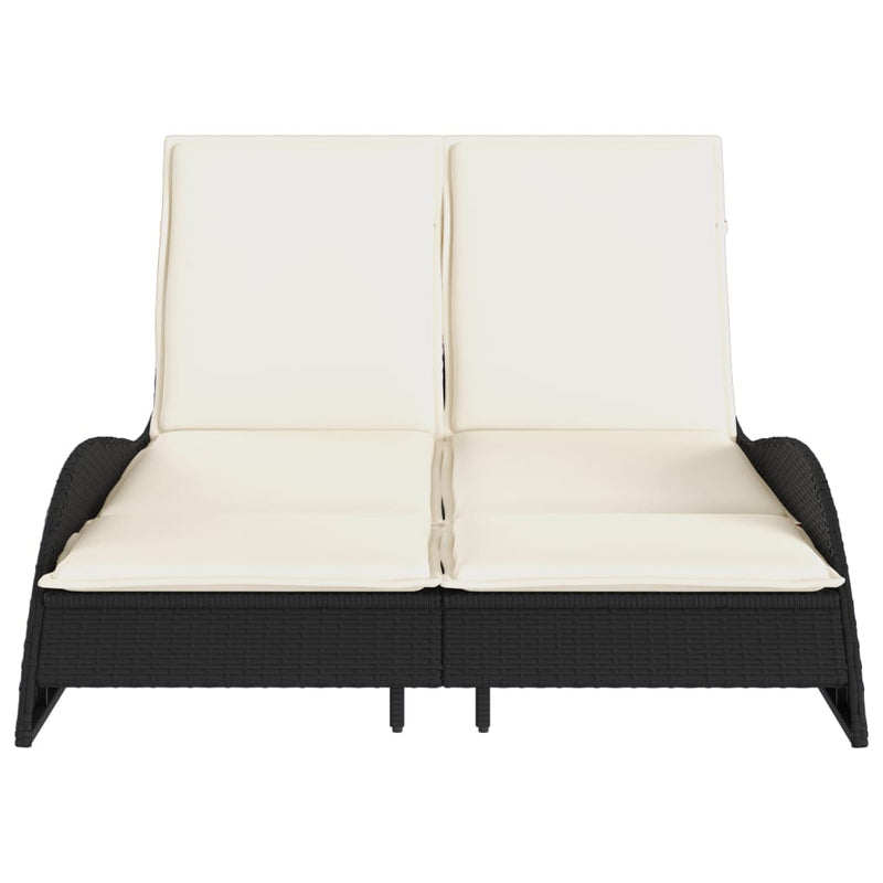 vidaXL fekete polyrattan napozóágy párnákkal 114x205x73 cm