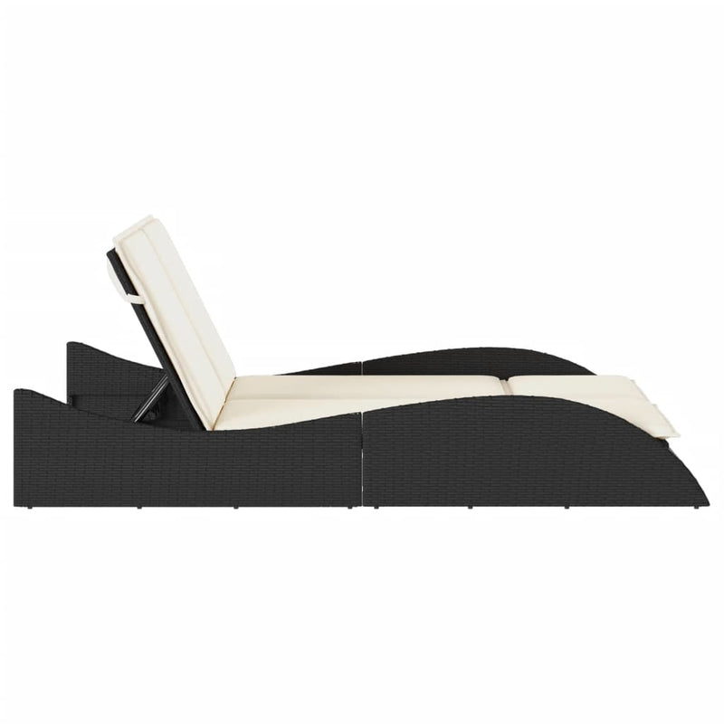 vidaXL fekete polyrattan napozóágy párnákkal 114x205x73 cm