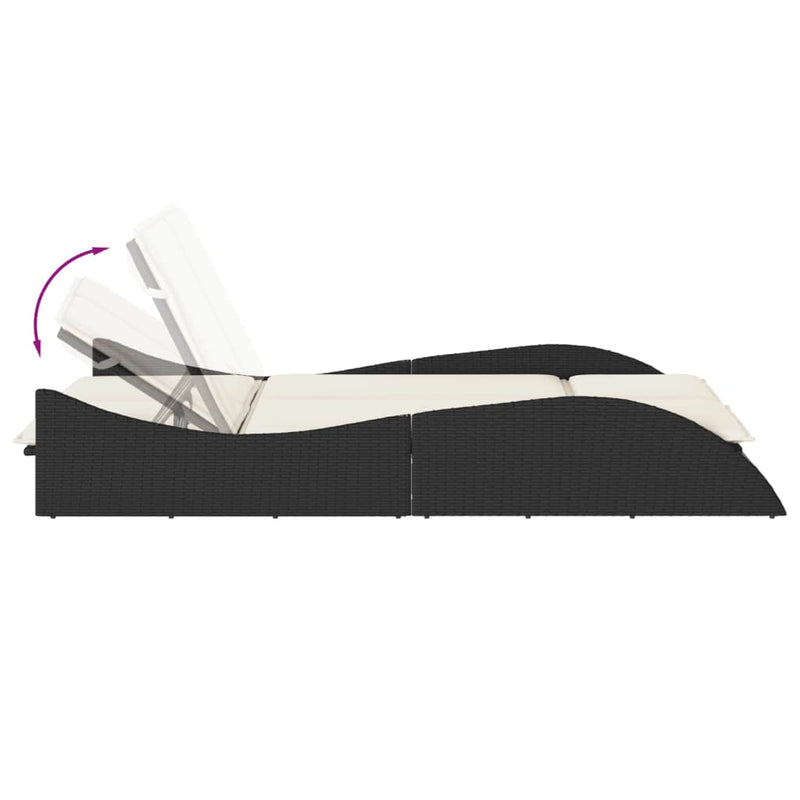 vidaXL fekete polyrattan napozóágy párnákkal 114x205x73 cm