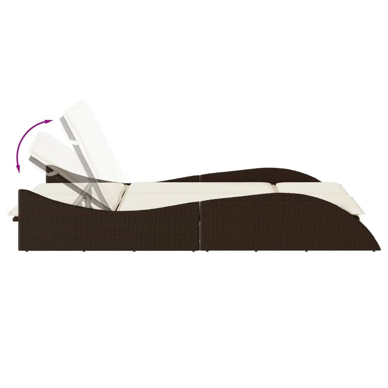 vidaXL barna polyrattan napozóágy párnákkal 114x205x73 cm