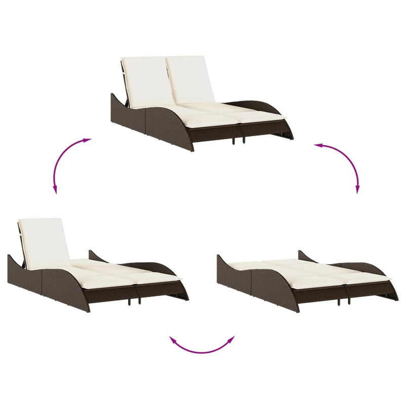vidaXL barna polyrattan napozóágy párnákkal 114x205x73 cm
