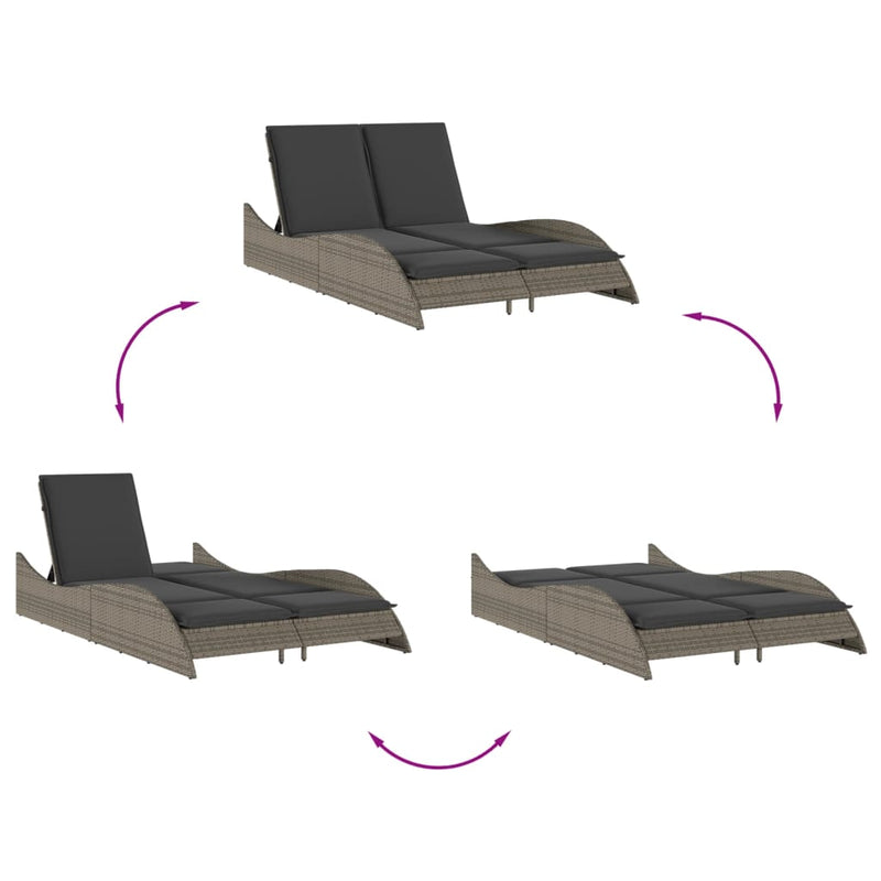 vidaXL szürke polyrattan napozóágy párnákkal 114x205x73 cm