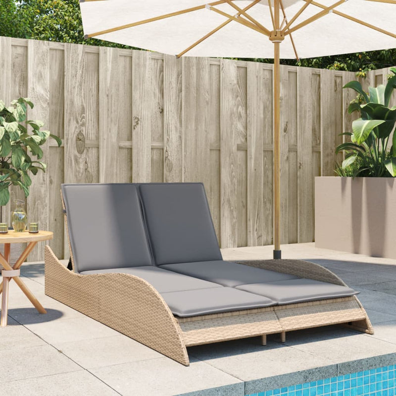 vidaXL bézs polyrattan napozóágy párnákkal 114x205x73 cm