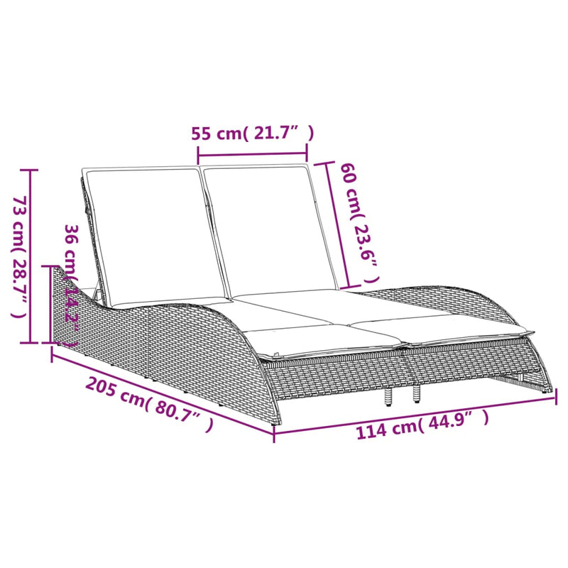 vidaXL bézs polyrattan napozóágy párnákkal 114x205x73 cm