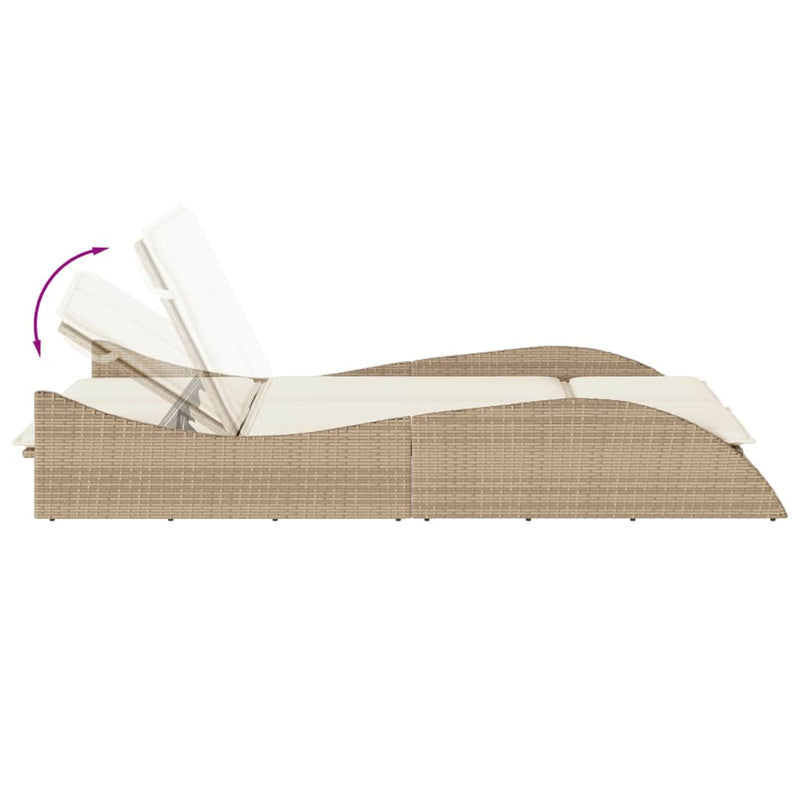 vidaXL bézs polyrattan napozóágy párnákkal 114x205x73 cm
