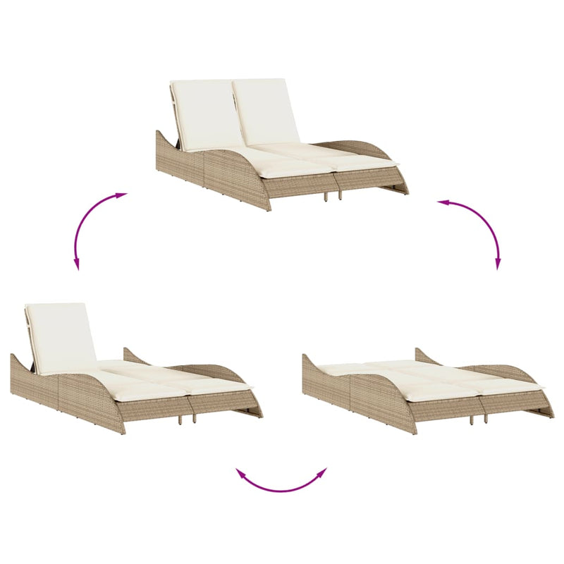 vidaXL bézs polyrattan napozóágy párnákkal 114x205x73 cm