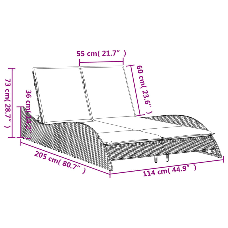 vidaXL bézs polyrattan napozóágy párnákkal 114x205x73 cm