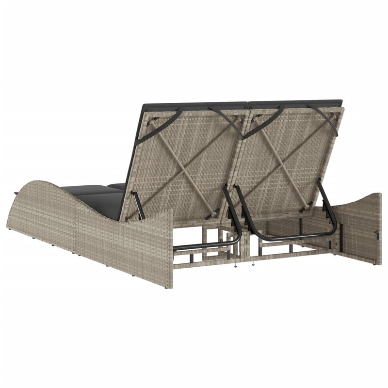 vidaXL világosszürke polyrattan napozóágy párnákkal 114x205x73 cm