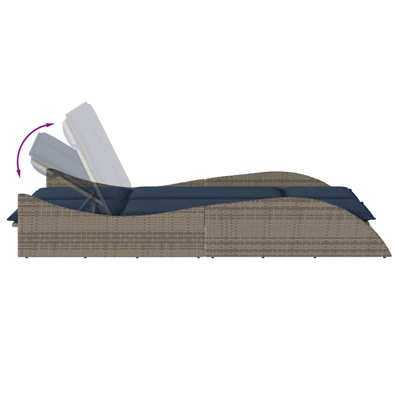 vidaXL szürke polyrattan napozóágy párnákkal 114 x 205 x 73 cm