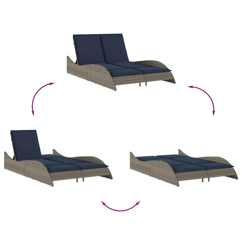 vidaXL szürke polyrattan napozóágy párnákkal 114 x 205 x 73 cm