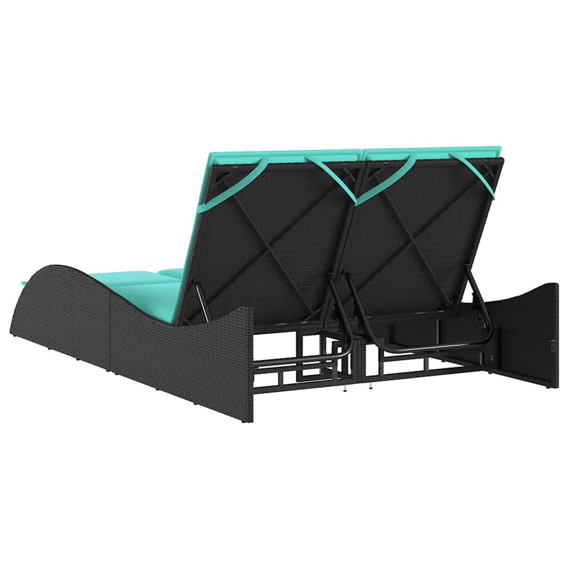 vidaXL fekete polyrattan napozóágy párnákkal 114 x 205 x 73 cm