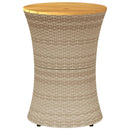 vidaXL bézs polyrattan és tömör fa kerti dob alakú kisasztal