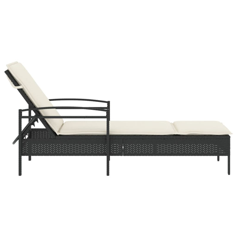 vidaXL fekete polyrattan napozóágy párnával 63x200x81 cm