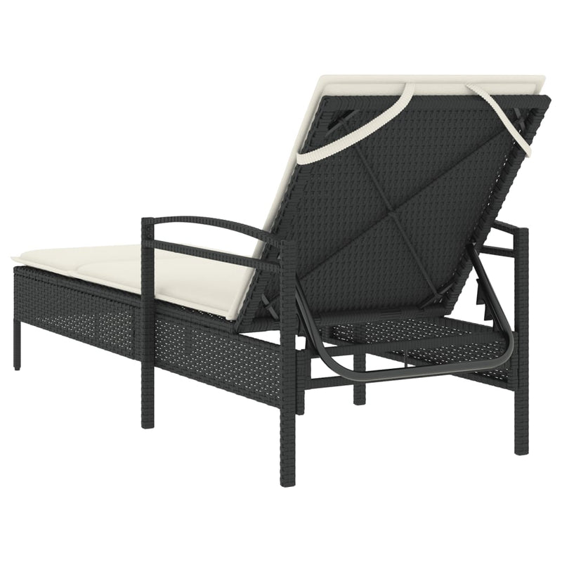 vidaXL fekete polyrattan napozóágy párnával 63x200x81 cm