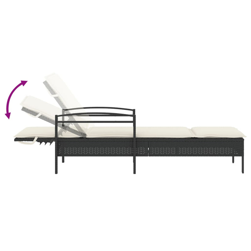 vidaXL fekete polyrattan napozóágy párnával 63x200x81 cm