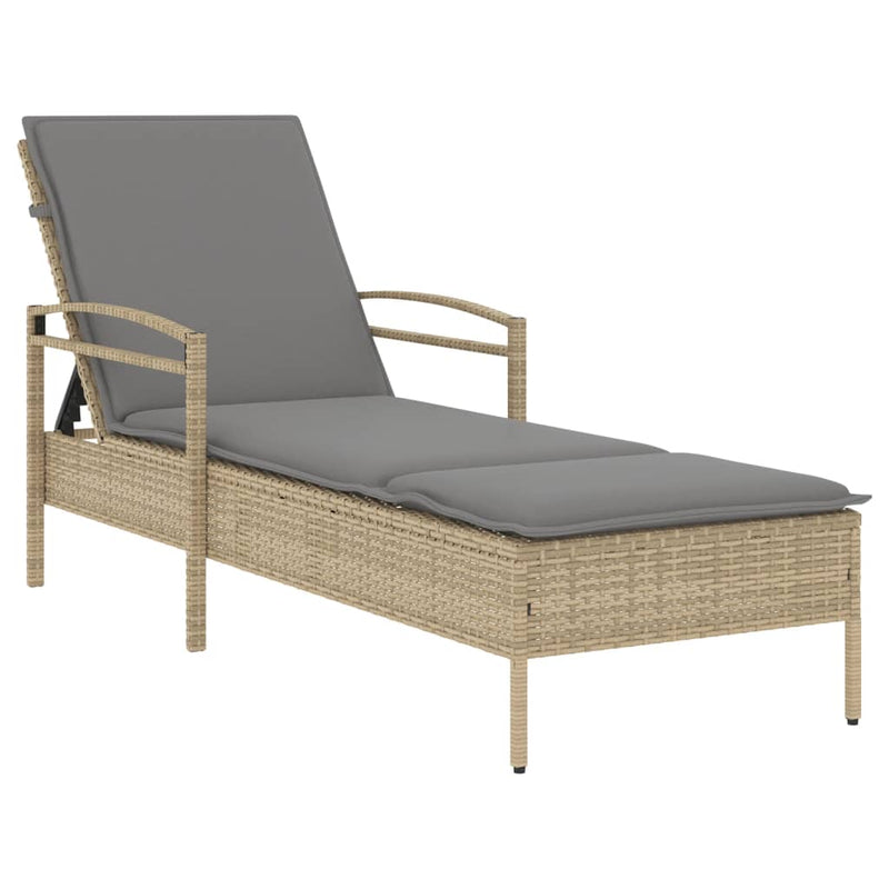 vidaXL bézs polyrattan napozóágy párnával 63x200x81 cm
