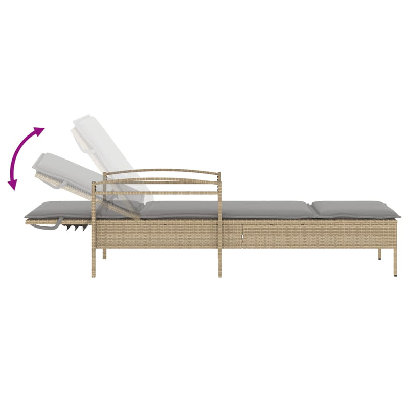 vidaXL bézs polyrattan napozóágy párnával 63x200x81 cm