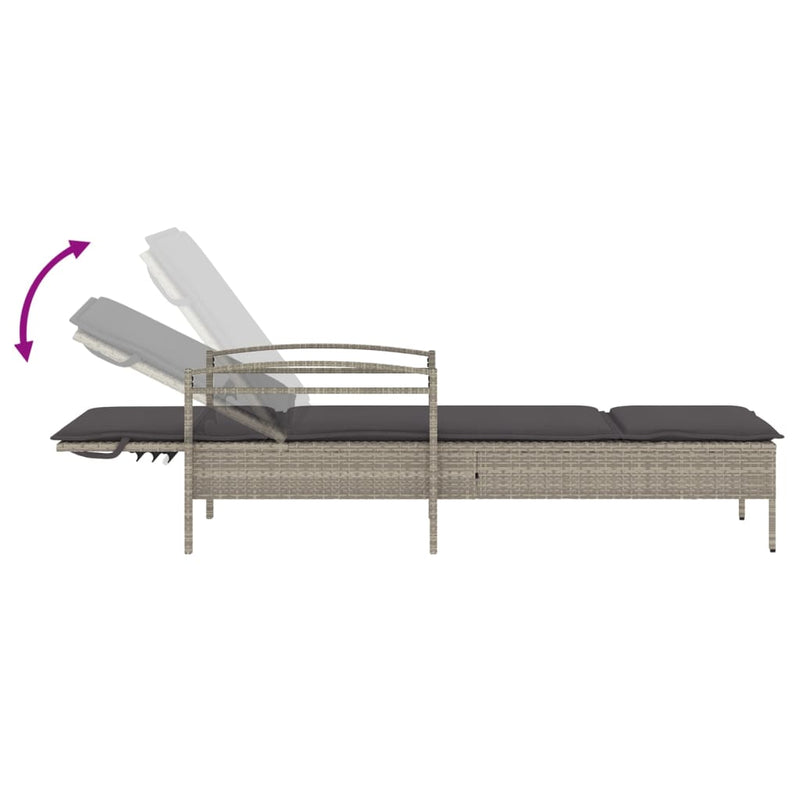vidaXL világosszürke polyrattan napozóágy párnával 63x200x81 cm