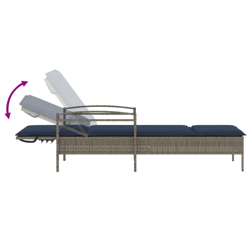 vidaXL szürke napozóágy párnával 63 x 200 x 81 cm polyrattan (csak az USA-ban)