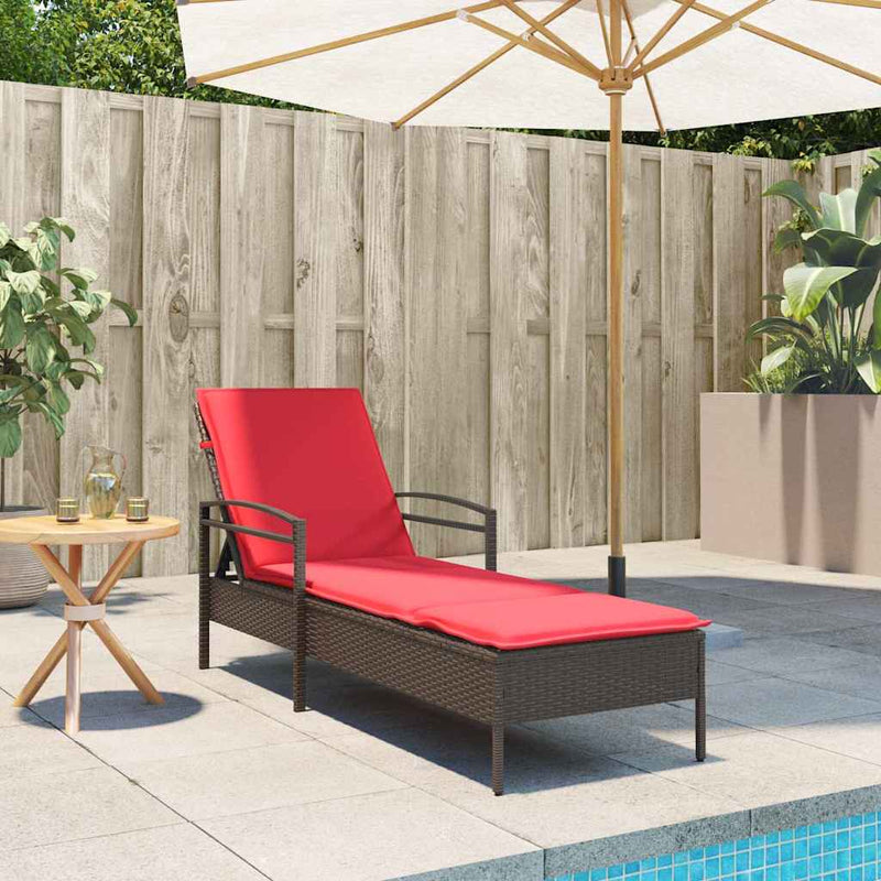 vidaXL barna napozóágy párnával 63x200x81 cm polyrattan (csak az USA-ban)