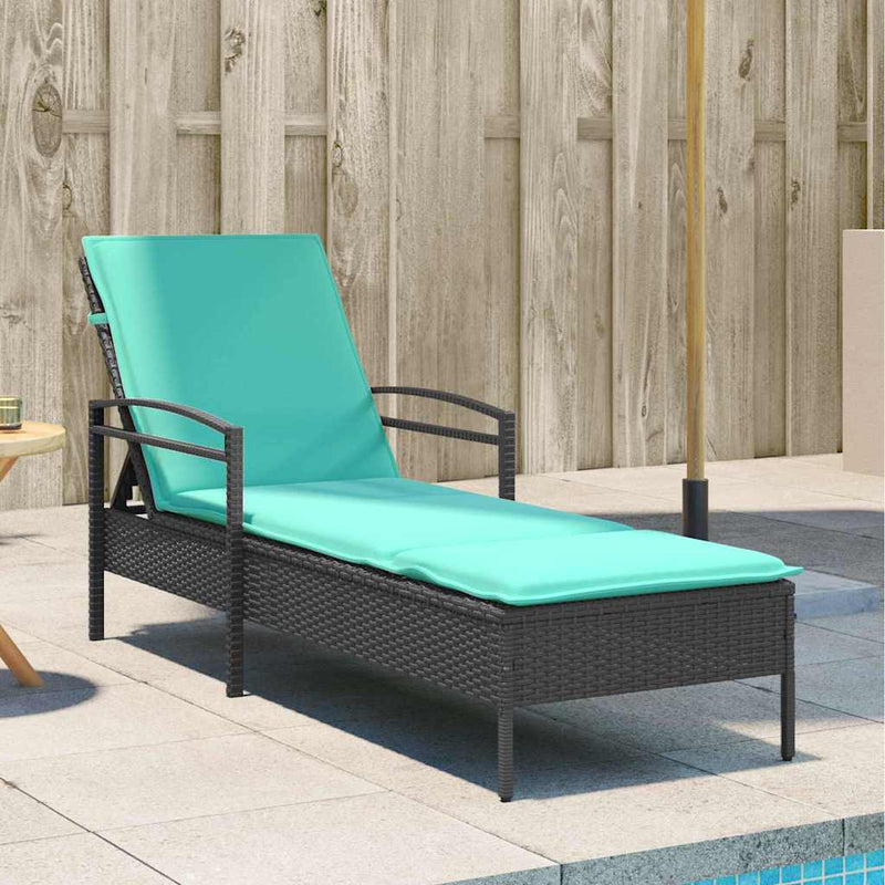 vidaXL fekete napozóágy párnával 63x200x81 cm polyrattan (csak az USA-ban)